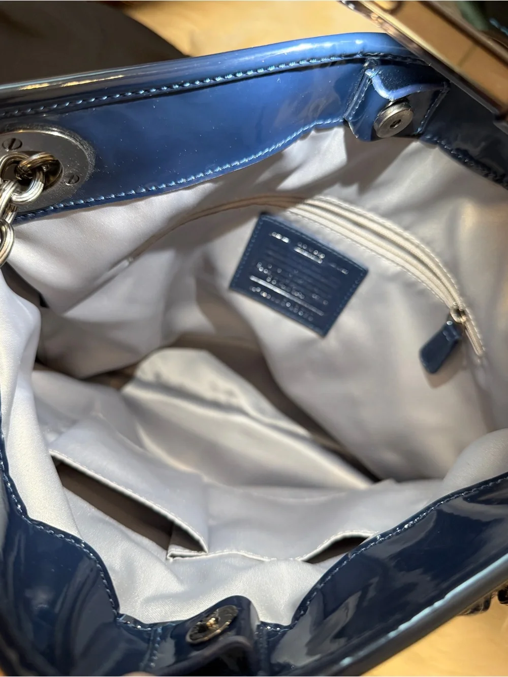 COACH Navy Patent Quilted Chain-Handle Shoulder Bag